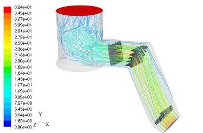 Gas velocity path-lines inside the scrubber