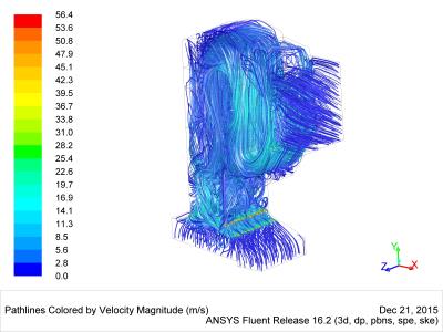 SNCR facility (path-lines of gas velocity)