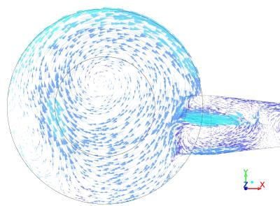 CFD plot showing the exhaust gases (velocity vectors)