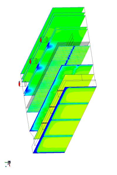 CFD plot showing the velocity distribution inside the CCGT with AIG installed