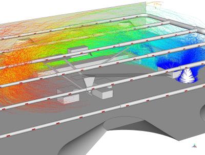 CFD visualization of the dust propagation in the hall