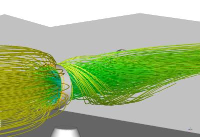 Stream-lines through the suction fan (CFD plot)