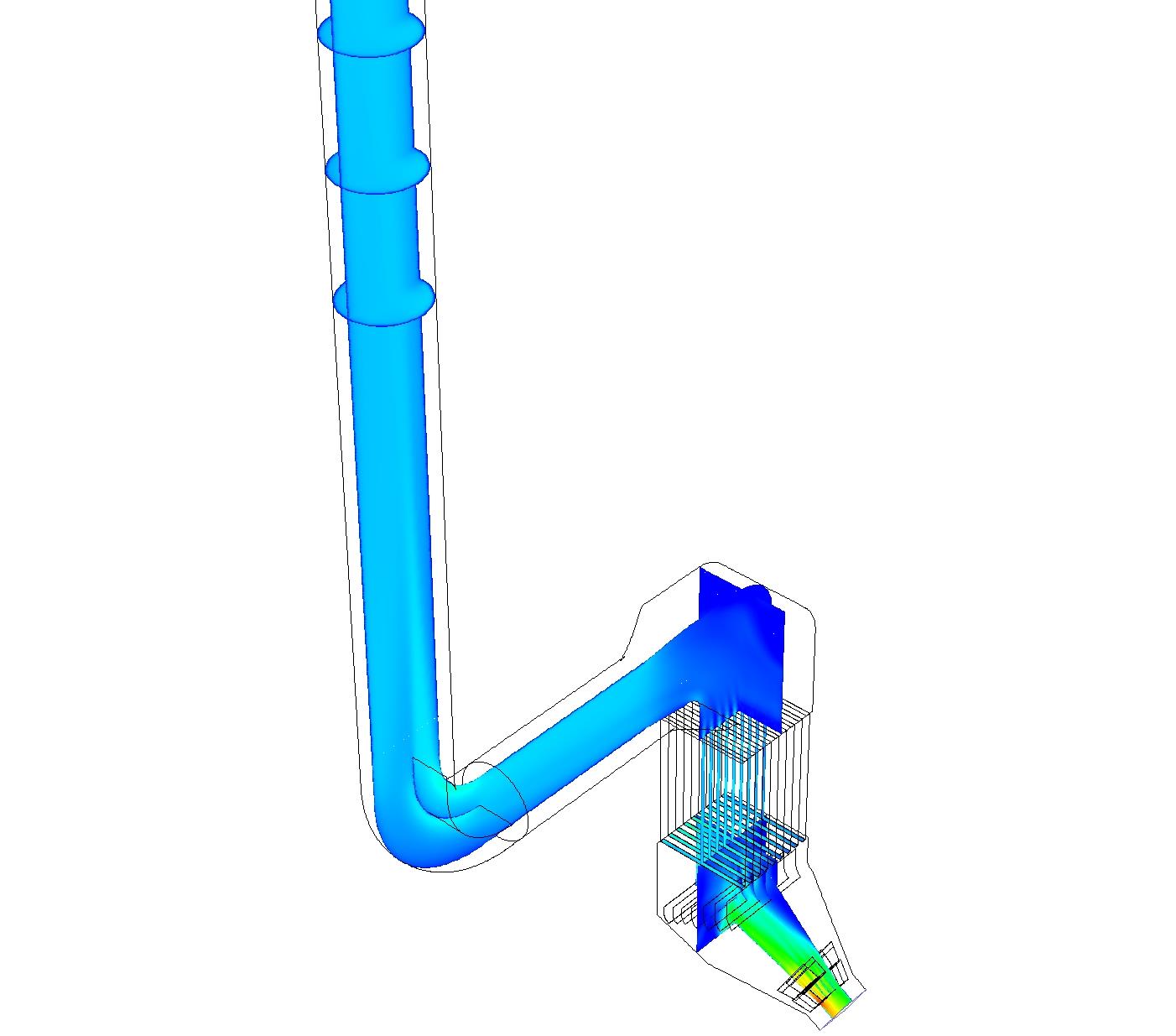 Silencer and flow into the stack