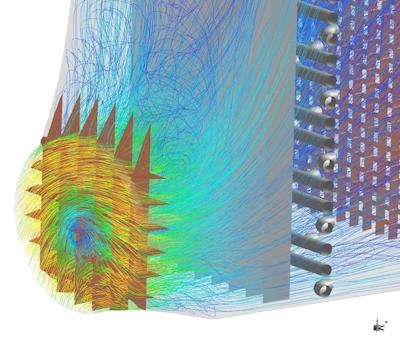 Diffuser with guide vanes and cooling system